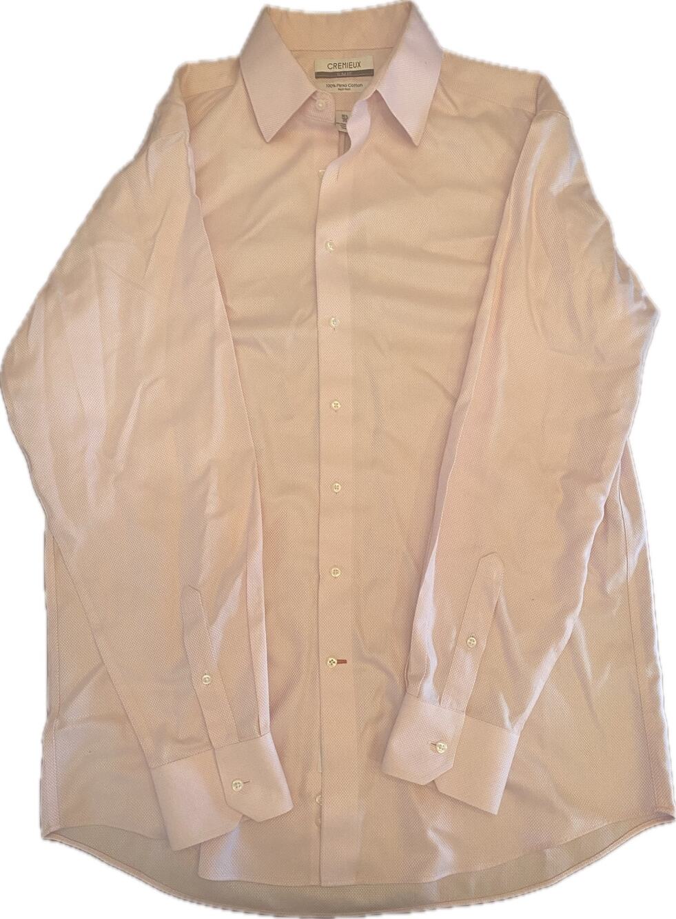 Cremieux Slim Fit Non-Iron Dress Shirt Pink 100% Pima Cotton Men's 16.5 35